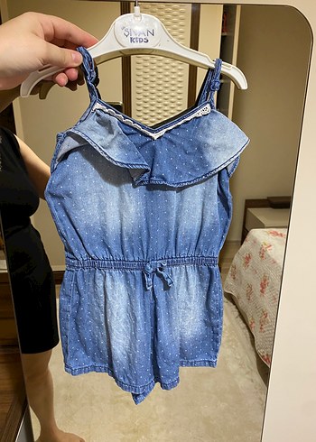 Kız Çocuk Denim Fırfırlı Tulum