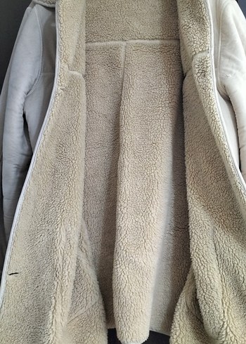 Düğmeli Beyaz Süet Midi Kadın Ceket - Görsel 2