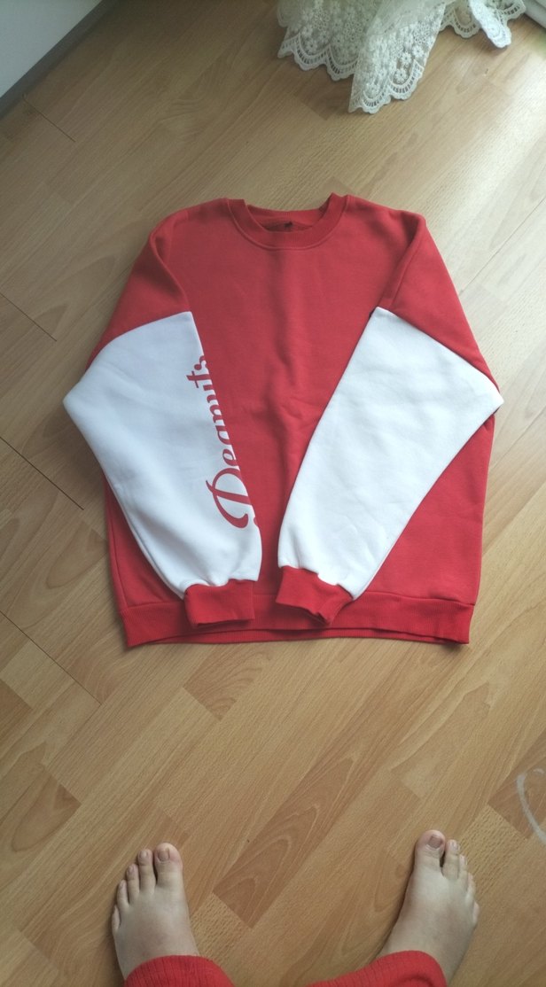 Kırmızı Kadın Sweatshirt Uzun Kollu Rahat Kesim - Görsel 4