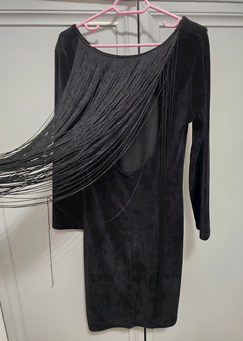 Siyah Drapeli Uzun Kollu Midi Goth Elbise - Görsel 3