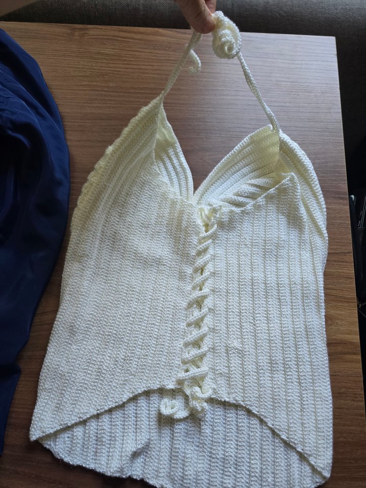 Beyaz Örgü Askılı Kadın Süveter - Görsel 2