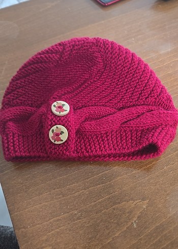 Bordo Örgü Kadın Bere - Görsel 3