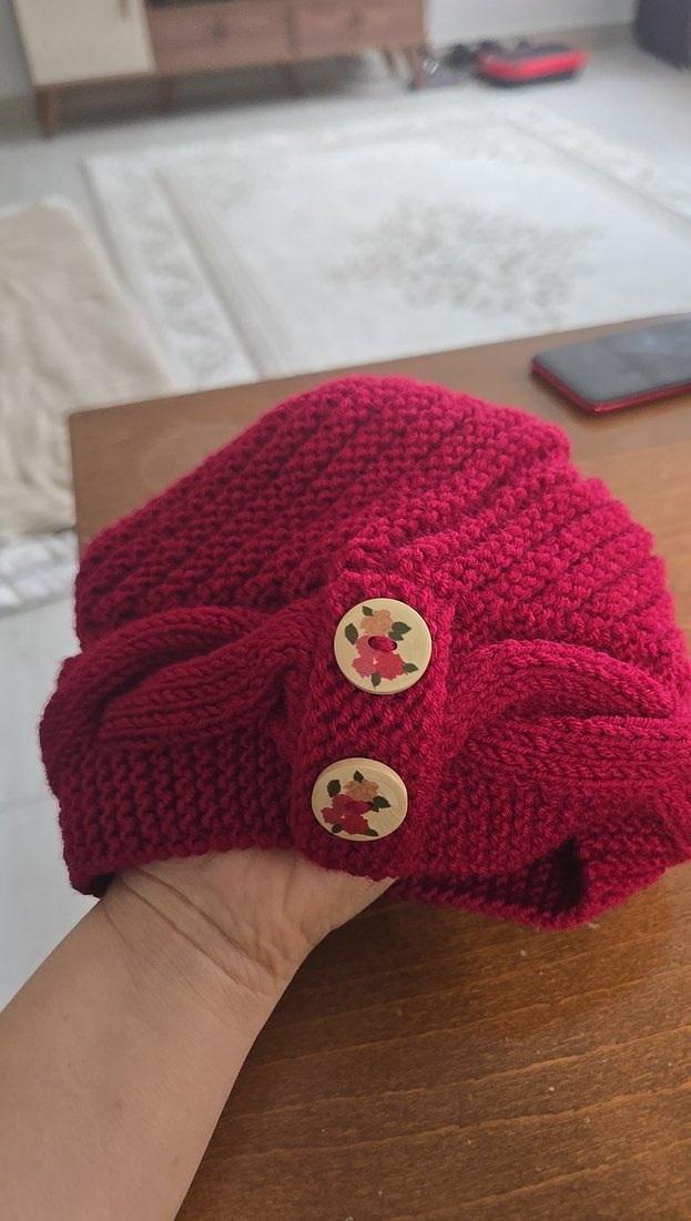 Bordo Örgü Kadın Bere - Görsel 2