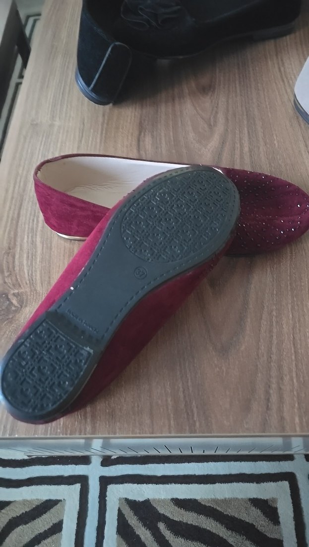 Bordo Süet Taş İşlemeli Kadın Babet - Görsel 3