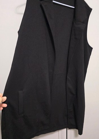 Siyah Kadın Midi Kolsuz Ceket Yelek - Görsel 2