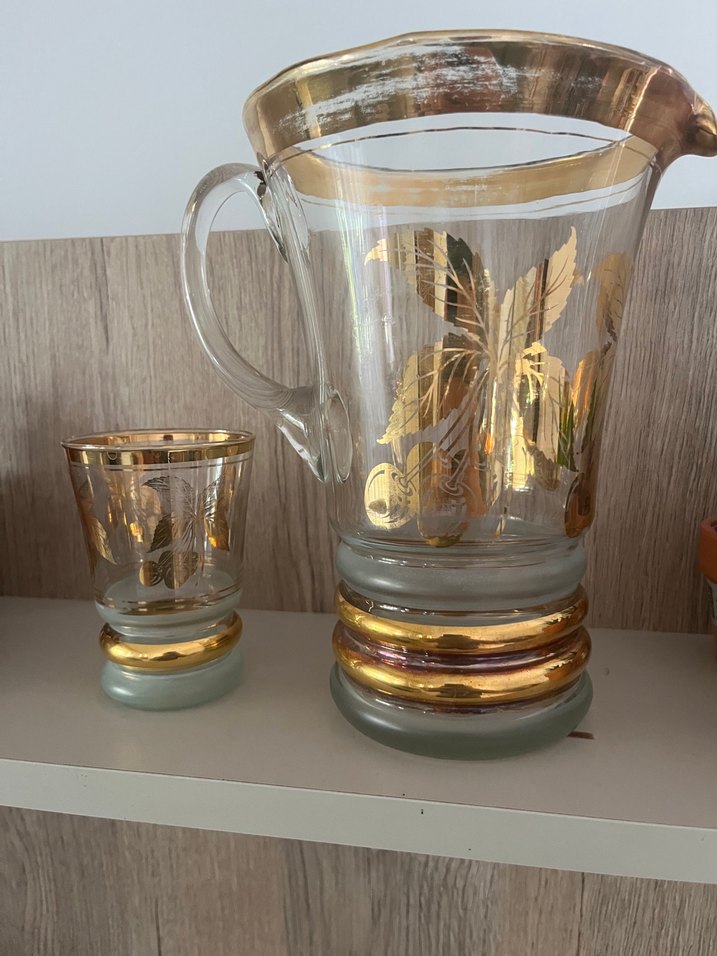 Antika Altın Detaylı Cam Sürahi ve Bardak Seti - Görsel 3