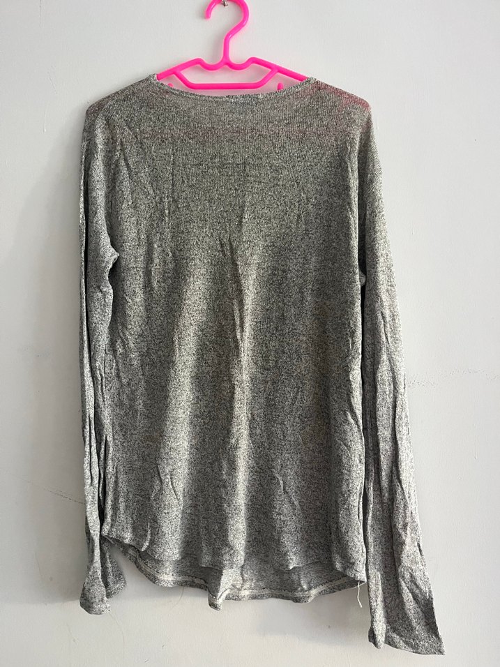 Gri Uzun Kollu Kadın Keten Kazak - Görsel 3