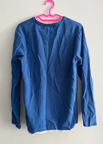 Mavi Kadın Keten Sweatshirt, Uzun Kollu, Salaş - Görsel 3