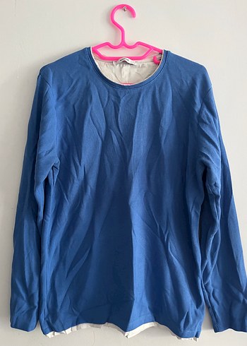 Mavi Kadın Keten Sweatshirt, Uzun Kollu, Salaş