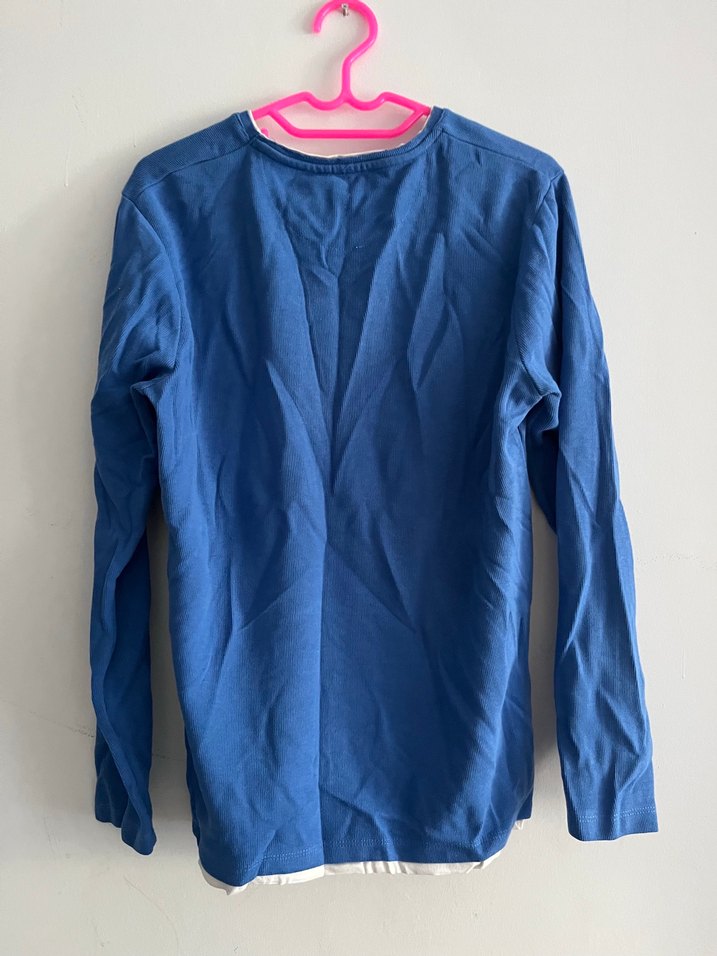 Mavi Kadın Keten Sweatshirt, Uzun Kollu, Salaş - Görsel 3