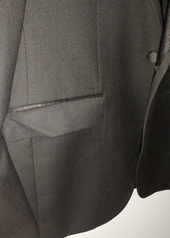 Düğmeli Saten geçişli yakası saten Siyah Erkek Takım Ceketi - Görsel 4