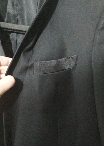 Düğmeli Saten geçişli yakası saten Siyah Erkek Takım Ceketi - Görsel 3