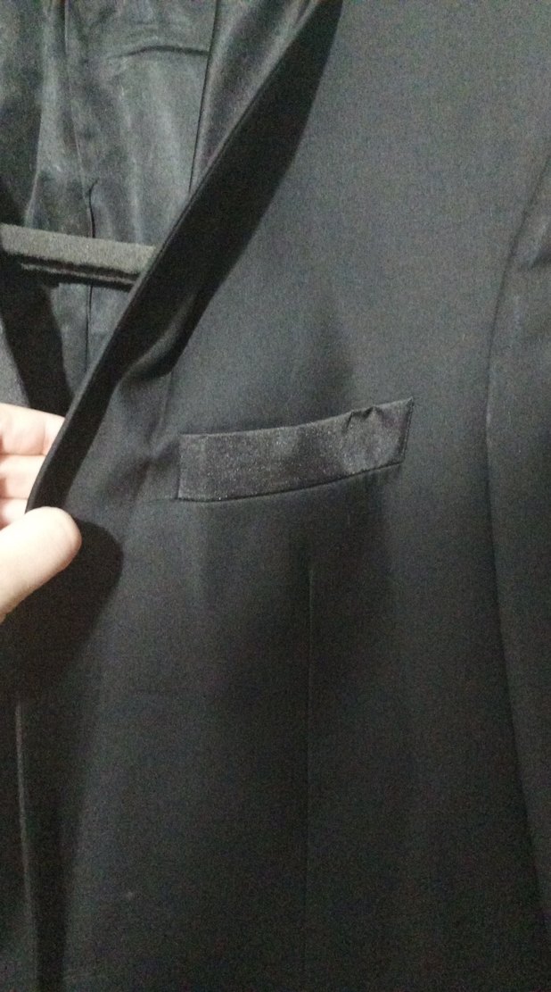 Düğmeli Saten geçişli yakası saten Siyah Erkek Takım Ceketi - Görsel 3