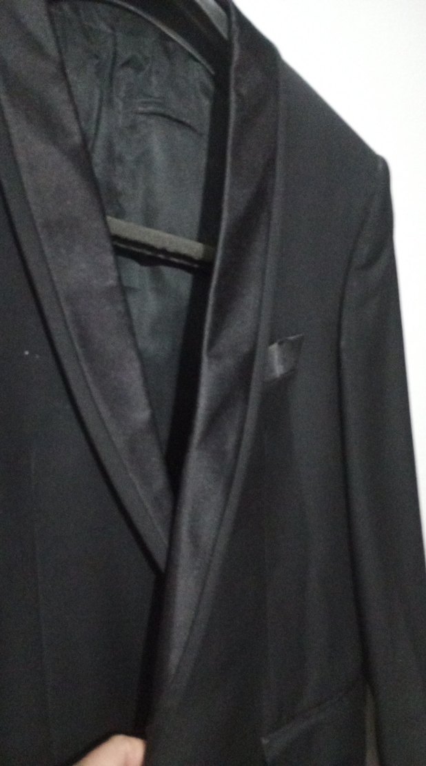 Düğmeli Saten geçişli yakası saten Siyah Erkek Takım Ceketi - Görsel 2