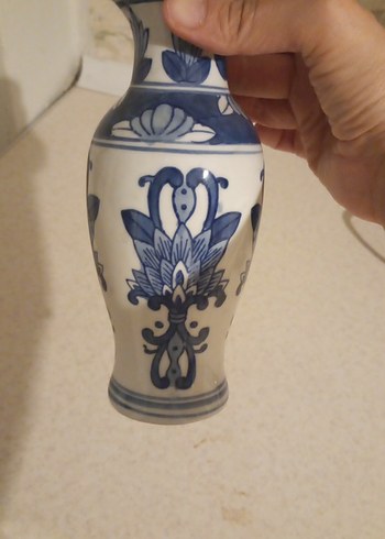 Koyu Mavi Desenli Seramik Vazo - Görsel 3