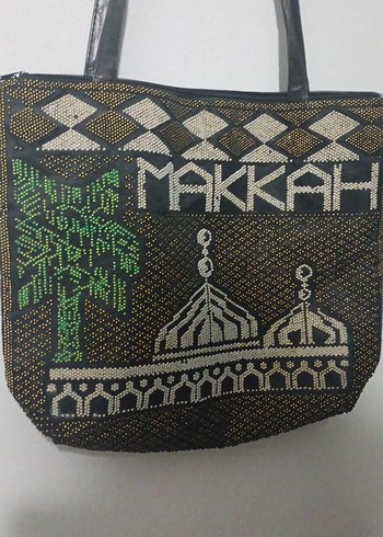 Nakışlı ve Boncuklu Kahverengi Mekke Medine Yazılı Şık Çanta - Görsel 2