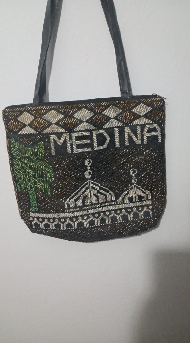 Nakışlı ve Boncuklu Kahverengi Mekke Medine Yazılı Şık Çanta - Görsel 3