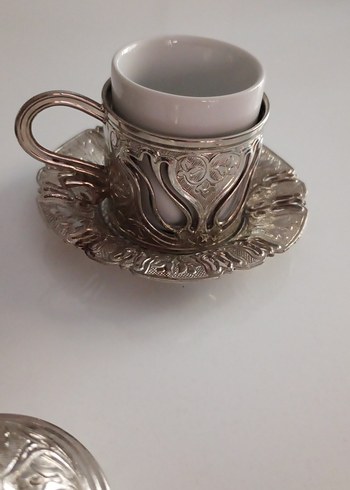 İşlemeli Gümüş Otantik Beyaz Türk Kahvesi Fincanı Seti - Görsel 4