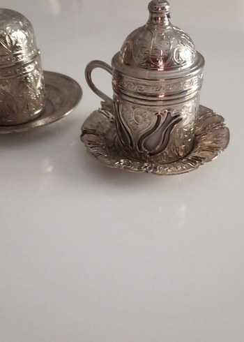 İşlemeli Gümüş Otantik Beyaz Türk Kahvesi Fincanı Seti - Görsel 2