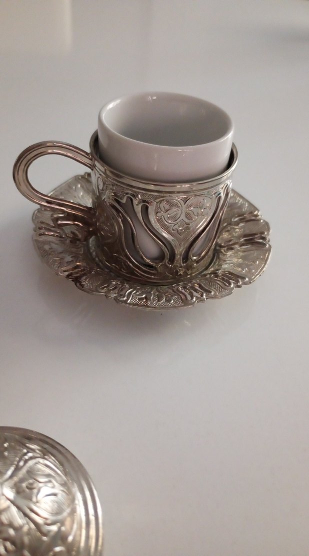 İşlemeli Gümüş Otantik Beyaz Türk Kahvesi Fincanı Seti - Görsel 4