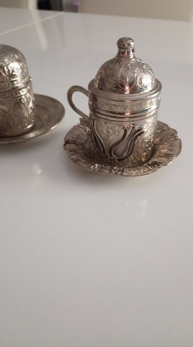 İşlemeli Gümüş Otantik Beyaz Türk Kahvesi Fincanı Seti - Görsel 2