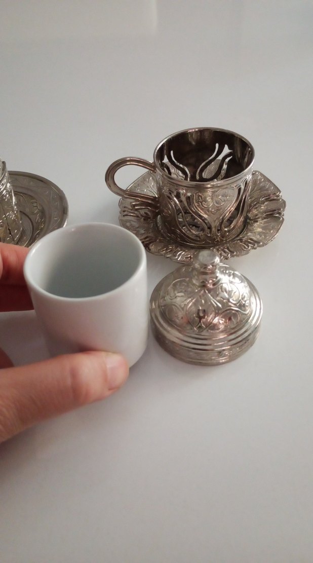 İşlemeli Gümüş Otantik Beyaz Türk Kahvesi Fincanı Seti - Görsel 5