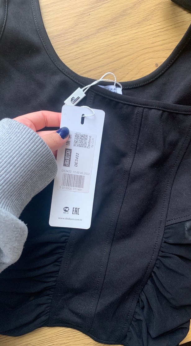 Siyah gece bluzu crop - Görsel 3