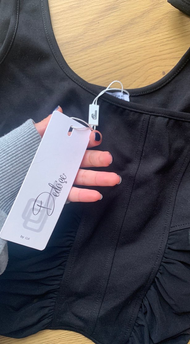 Siyah gece bluzu crop - Görsel 2