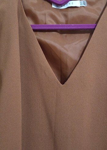 Hardal renkli Midi Elbisesi V Yakalı - Görsel 7