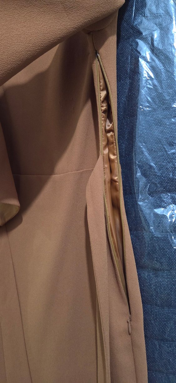 Hardal renkli Midi  Elbisesi V Yakalı - Görsel 2