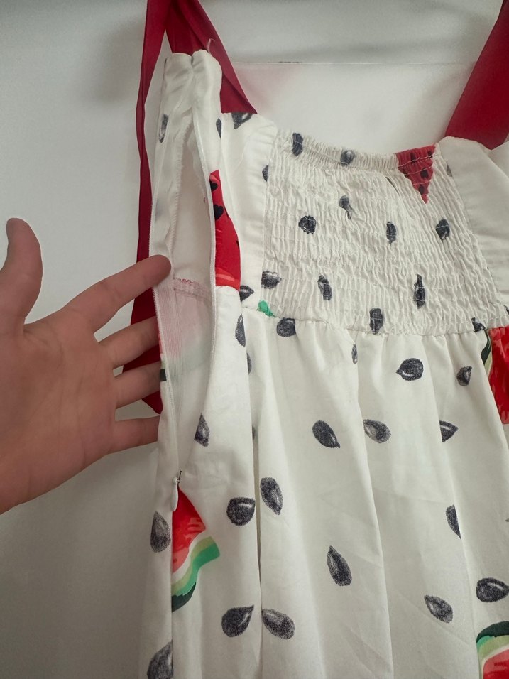 Beyaz Askılı Renkli Desenli Uzun Elbise - Görsel 5