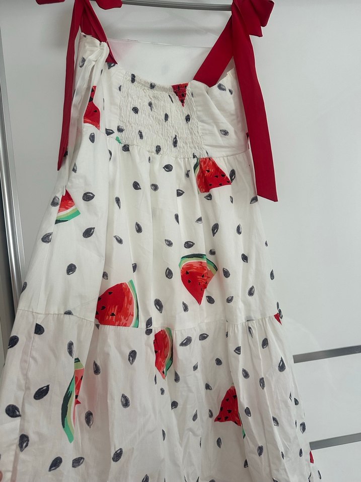 Beyaz Askılı Renkli Desenli Uzun Elbise - Görsel 4