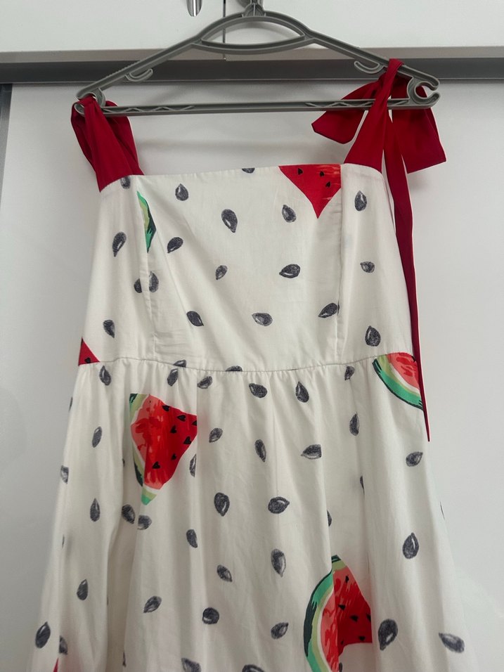 Beyaz Askılı Renkli Desenli Uzun Elbise - Görsel 2