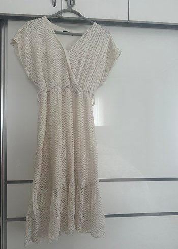 Uzun Dantel Detaylı Bohem Gri Elbise - Görsel 3