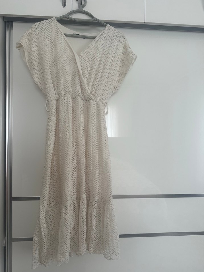 Uzun Dantel Detaylı Bohem Gri Elbise - Görsel 3