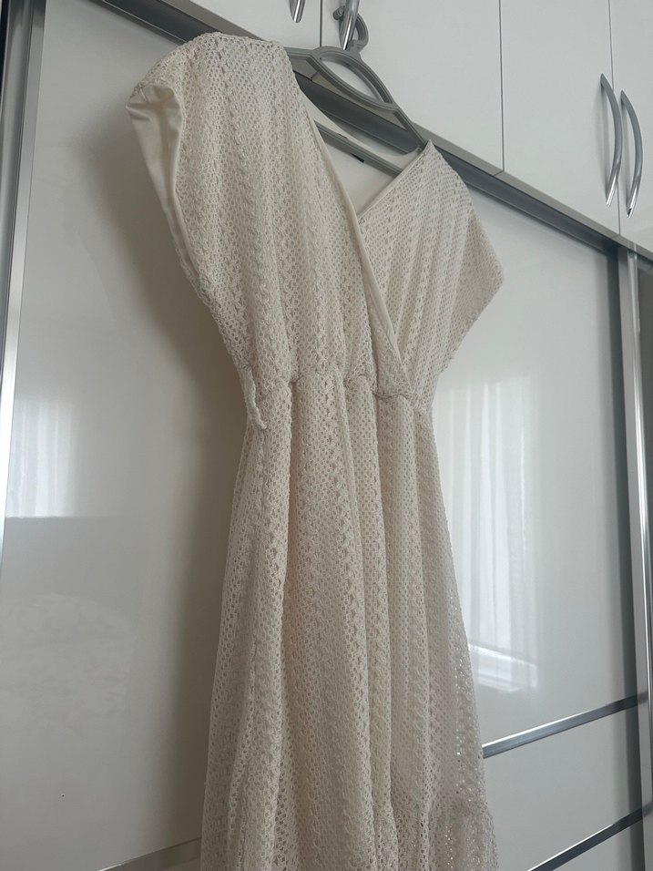 Uzun Dantel Detaylı Bohem Gri Elbise - Görsel 2