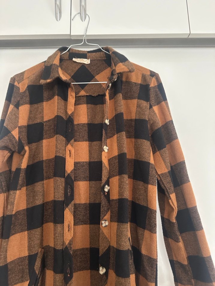 Düğmeli Uzun Kollu Kareli Kadın Gömlek - Görsel 2