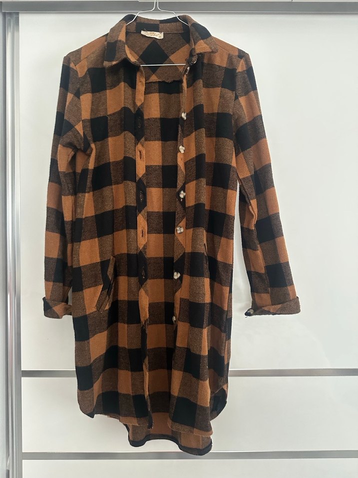 Düğmeli Uzun Kollu Kareli Kadın Gömlek - Görsel 3