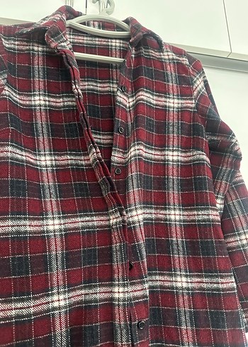 Bordo Ekose Desenli Uzun Kollu Kadın Gömlek - Görsel 3