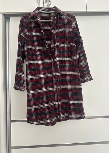 Bordo Ekose Desenli Uzun Kollu Kadın Gömlek - Görsel 2