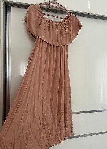 Bej Keten Uzun Salaş Elbise - Görsel 2