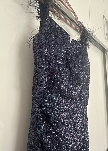 Lacivert Payetli Uzun Abiye Elbise - Görsel 3