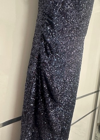 Lacivert Payetli Uzun Abiye Elbise - Görsel 4