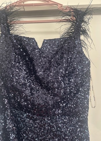 Lacivert Payetli Uzun Abiye Elbise - Görsel 2