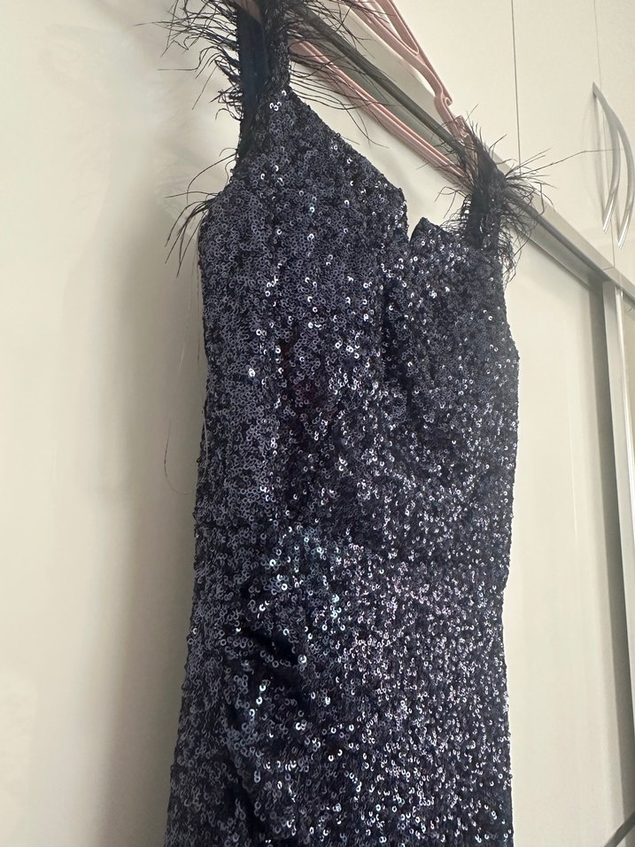 Lacivert Payetli Uzun Abiye Elbise - Görsel 3