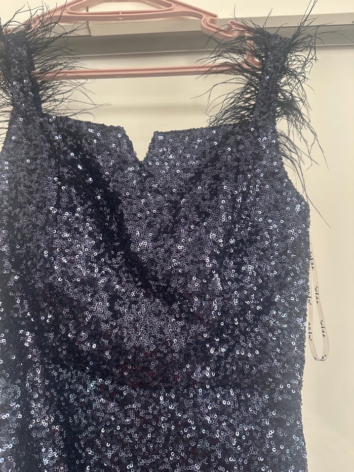 Lacivert Payetli Uzun Abiye Elbise - Görsel 2