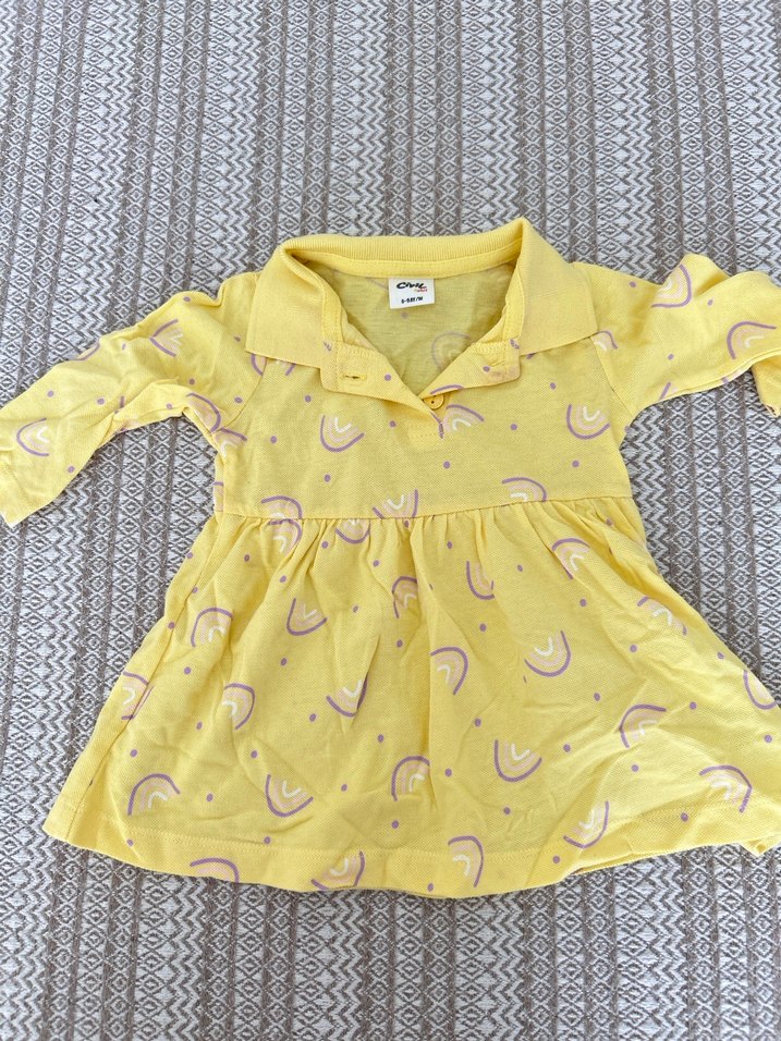 Sarı Uzun Kollu Kız Çocuk Elbise - Görsel 2