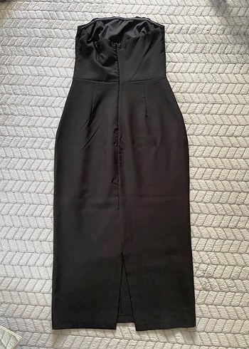 Taşlı Siyah Straplez Kalem Elbise - Görsel 3