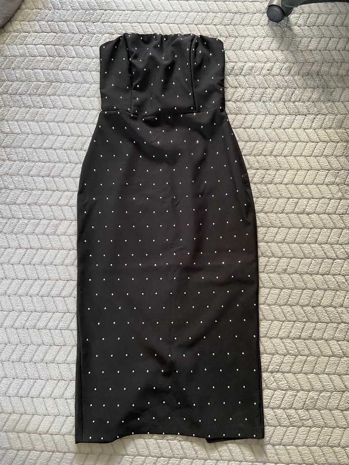 Taşlı Siyah Straplez Kalem Elbise - Görsel 2