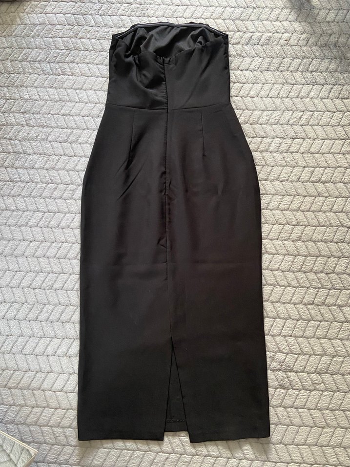 Taşlı Siyah Straplez Kalem Elbise - Görsel 3